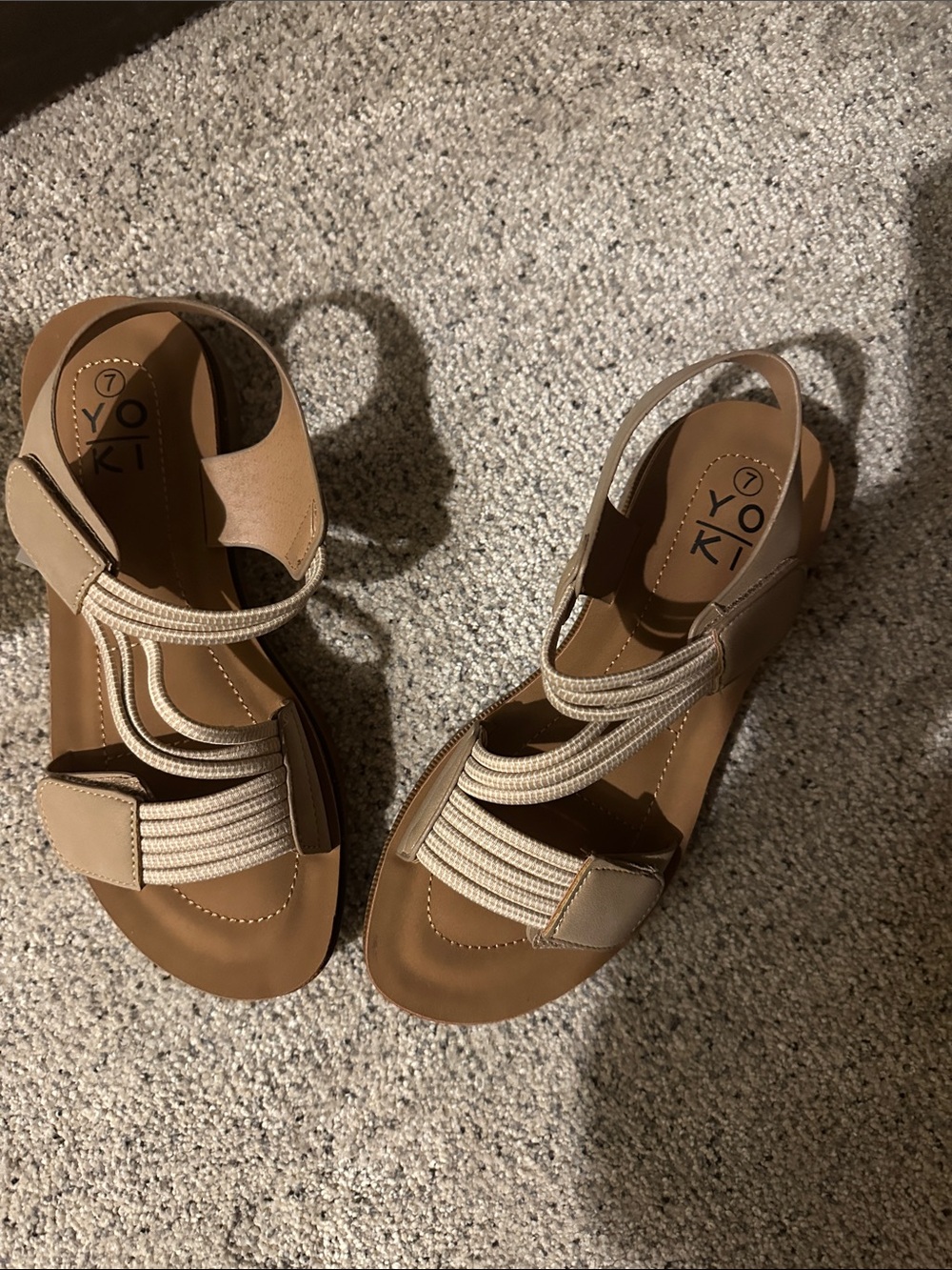 Yoki Women's Brown Sandals with Cream Elastic Straps